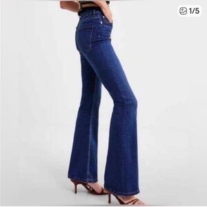 Zara Women’s Hi-rise Skinny Flared leg dark wash blue jeans Size 10.